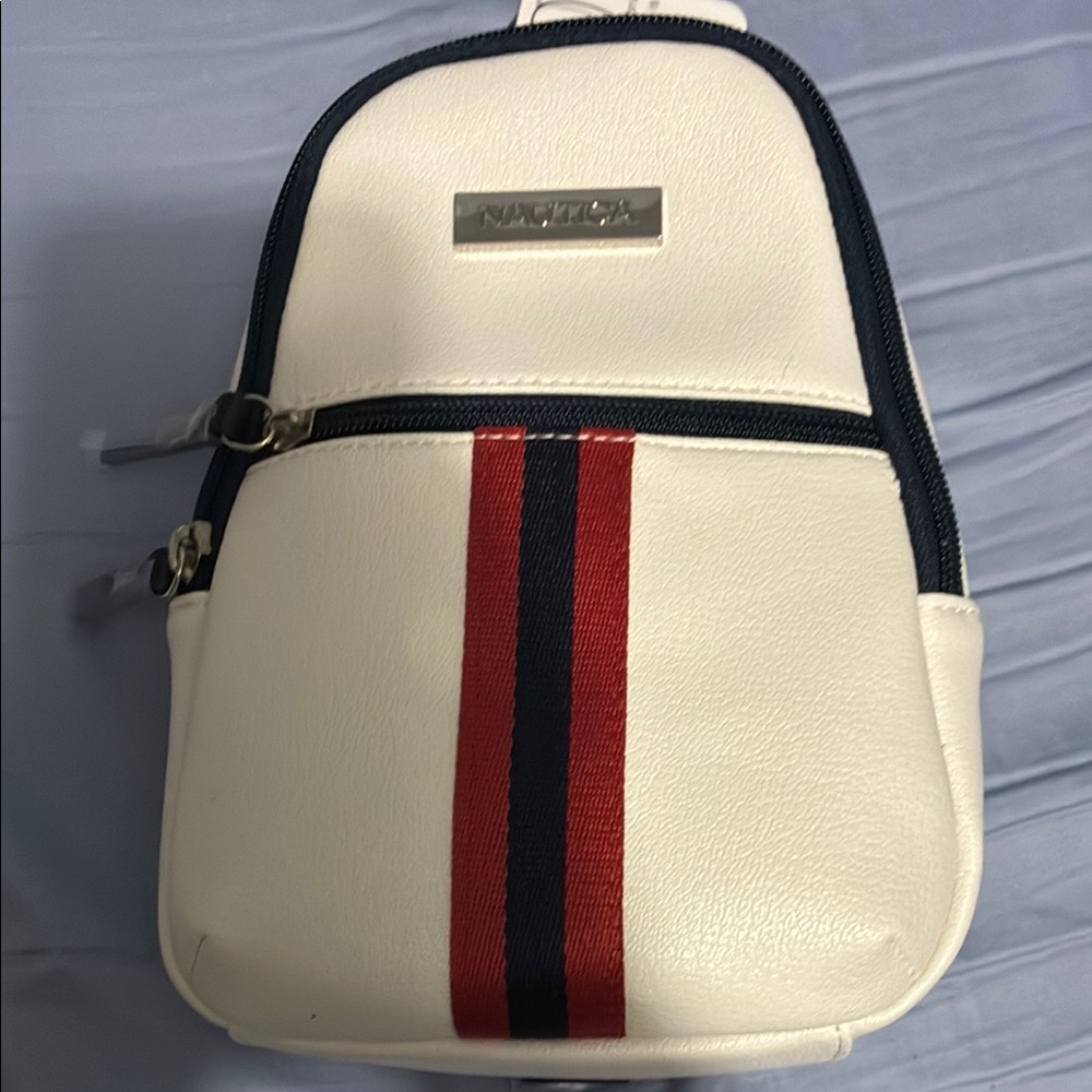 Nautica Cream Backpack with Red and Black Accents